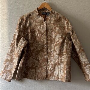 Chico's Addition Jacket Size 3 XL Gold Textured Button Up Unlined 3/4 Sleeve